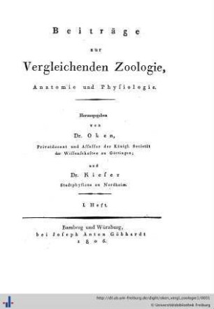 1. Heft: Beiträge zur vergleichenden Zoologie, Anatomie und Physiologie