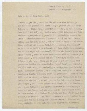 Brief von Raoul Hausmann an Jan Tschichold. Berlin