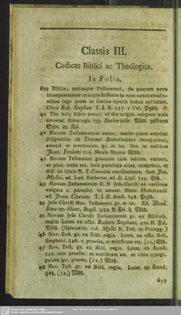 Classis III. Codices Biblici ac Theologica