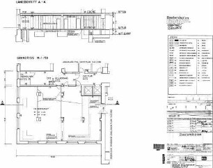 Stuttgart Hbf: Werkplan Hotel - Restaurant, B - Ebene,Längsschnitt A - A Empfangsgeb.