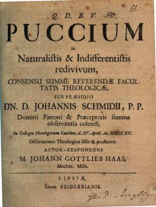 Puccium in naturalistis & indifferentistis redivivum