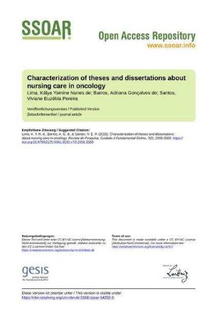 Characterization of theses and dissertations about nursing care in oncology