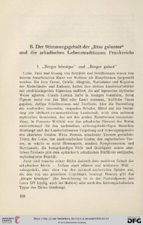 B. Der Stimmungsgehalt der "fêtes galantes" und die arkadischen Lebenstraditionen Frankreichs