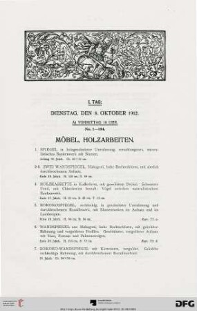 Möbel, Holzarbeiten (Nr. 1-184)