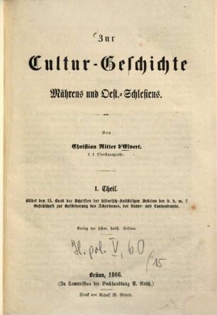 Zur Cultur-Geschichte Mährens und Oest.-Schlesiens, 1