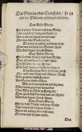 Die Gloria oder Clausuln, so zu end der Psalmen gesungen werden