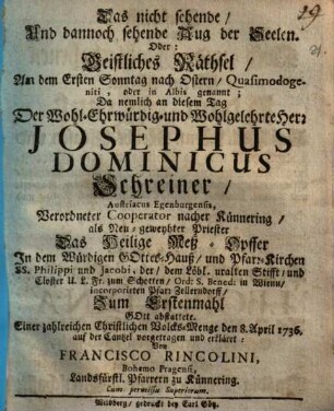 Primitzpredigt gehalten zu Wien 1736