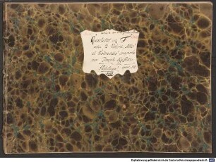 Quartets, vl (2), vla, b, op. 52, HenK 52, F-Dur - BSB Mus.Schott.Ha 1261 : [label on cover, with red chalk:] Stahl [with ink:] dedie a son ami Friedr Stahl // [with red chalk:] Stahl // [with ink:] Quartetto in F // pour 2 Violini, Alto // et Violoncello composée // par Joseph Küffner // Partitura opus: 52.