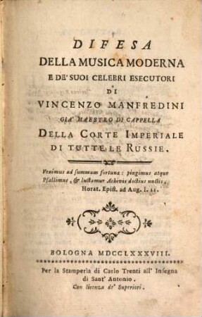 Difesa della musica moderna e de'suoi celebri esecutori