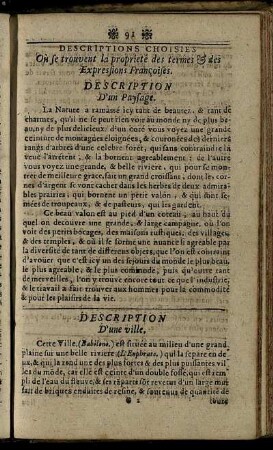 Descriptions Choisies Où se trouvent la proprieté des termes & des Expressions Françoises
