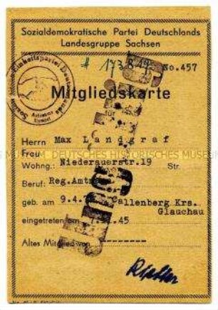 Mitgliedskarte der SPD