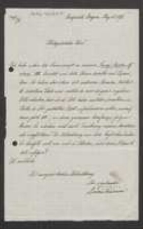 Brief von Felix von Thümen an Unbekannt