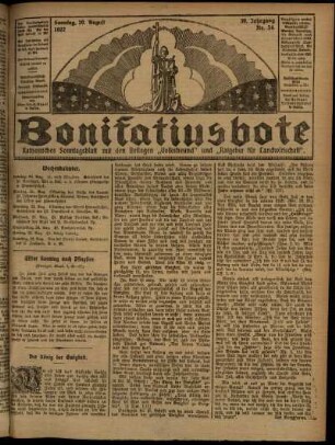 Erste Ausgabe vom Sonntag, den 20. August 1922.