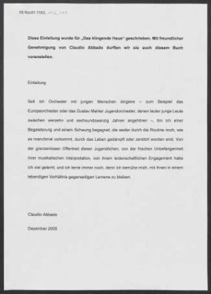 Einleitung für "Das klingende Haus"