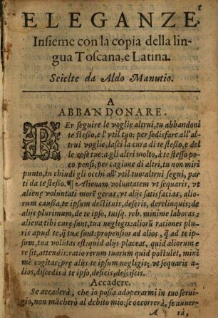 Eleganze : insieme con la copia della lingua Toscana e Latina
