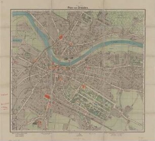 Stadtplan von Dresden, 1:12 500, Lithographie, ca. 1905 : Plan von Dresden. - 1:12 500. - Dresden : Herrmann , [um 1905]. - 1 Kt. : mehrfarb. ; 50 x 45 cm, gefaltet