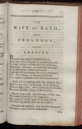 The Wife of Bath, her Prologue, from Chaucer