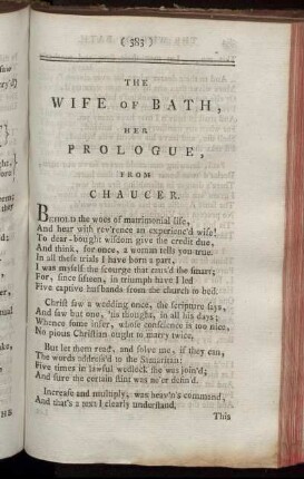 The Wife of Bath, her Prologue, from Chaucer