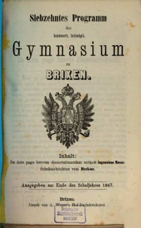 Programm des KK Gymnasiums zu Brixen, 17. 1867