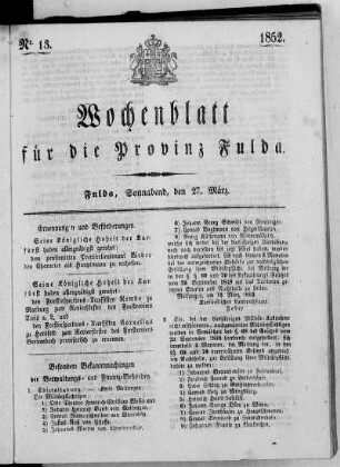 Nr. 13, Ausgabe vom 27. März 1852