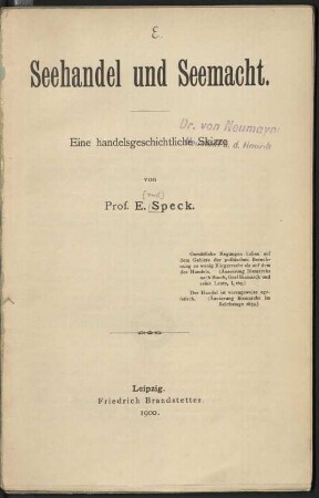 Seehandel und Seemacht : eine handelsgeschichtliche Skizze