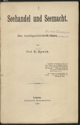 Seehandel und Seemacht : eine handelsgeschichtliche Skizze