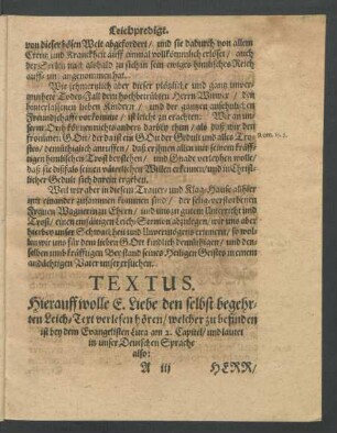 Textus. [... welcher zu befinden ist bey dem Evangelisten Luca am 2. Capitel/ ...]