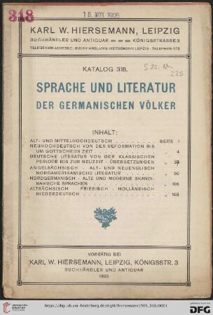 Nr. 318: Katalog: Sprache und Literatur der germanischen Völker