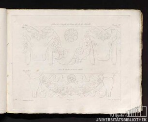 Planche VII. Tivoli. Uggeri. Frises. Frise du Temple de Vesta dit de la Sibille. Frise de Tombeau de Cecilia Metella. Dessiné par Maraglia. Supplement. Gravé par Acquaroni.