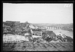 Brest Litowsk (=Brest-Litovsk, Weißrussland): Stadtbild mit teilweise zerstörter Stahlbrücke über einen Fluss