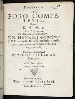 Disputatio De Foro Competente