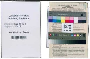 Entnazifizierung Franz Wagemeyer , geb. 31.05.1890 (Lokomotivfuehrer)