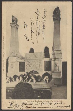 Ansichtskarte "Feuerwehr-Denkmal auf dem Mariannenplatz" [1/2]