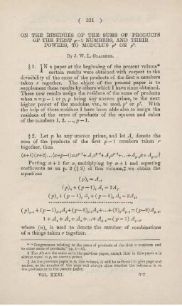 On the residues of the sums of products of the first p-1 numbers, and their powers, to modulus ... or ... .