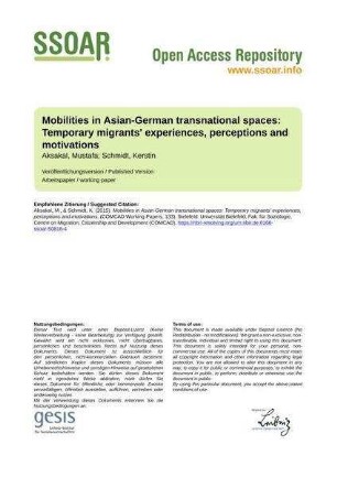 Mobilities in Asian-German transnational spaces: Temporary migrants' experiences, perceptions and motivations