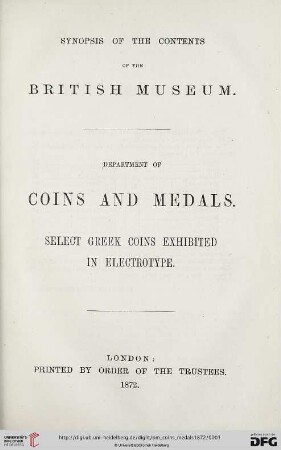 Select Greek coins exhibited in electrotype
