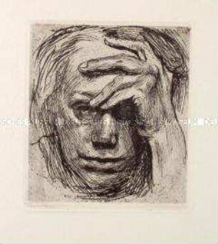 Selbstporträt 1910 mit Hand an der Stirn