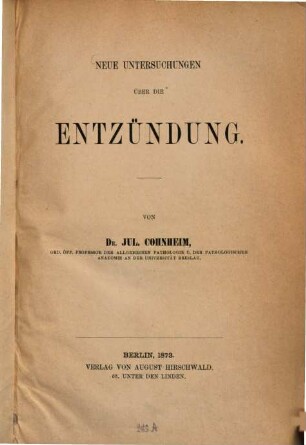Neue Untersuchungen über die Entzündung