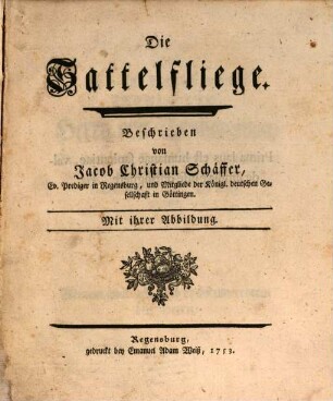 Die Sattelfliege : Mit ihrer Abbildung