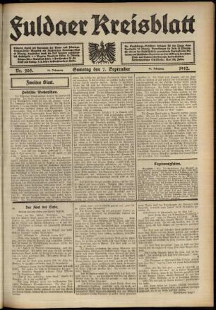 Zweite Ausgabe vom Samstag, den 07. September 1912.