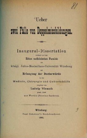 Ueber zwei Fälle von Doppelmissbildungen