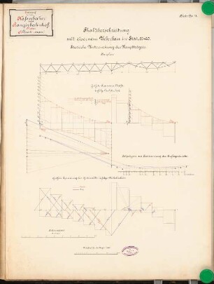 Hafenbahn mit Rangierbahnhof Schinkelwettbewerb 1889: Viadukt. Hauptträger: Schnitt 1:200, Kräftepläne