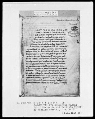 Gregorius Magnus, Moralia pars 6 — Initiale P(ost), Folio 1recto