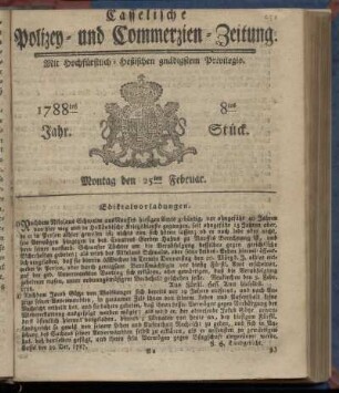8tes Stueck, Montag den 25ten Februar. 1788