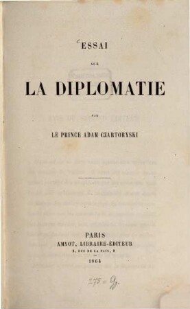 Essai sur la Diplomatie