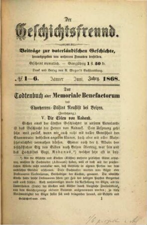 Der Geschichtsfreund : Beitr. zur vaterländ. Geschichte. 3, 3. 1868