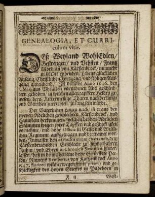 Genealogia, Et Curriculum vitæ.