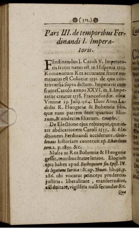 Pars III. de temporibus Ferdinandi I. Imperatoris