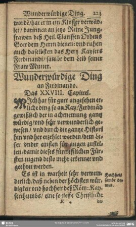 Wunderwürdige Ding an Ferdinando. Das XXVIII. Capittel