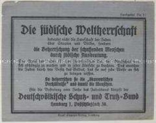 Antisemitischer Handzettel des Deutschvölkischen Schutz- und Trutzbundes